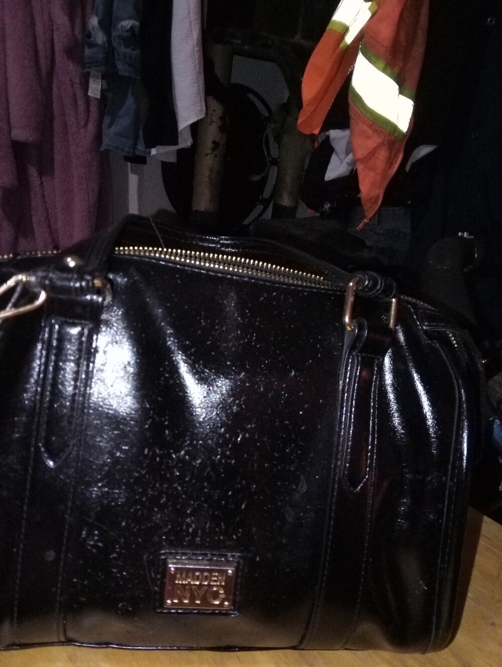 Black Patent Satchel with Gold Accents